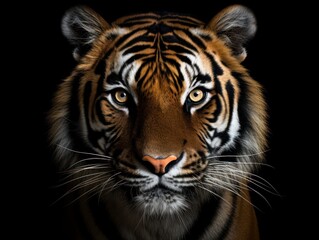 Fototapeta premium Bengal Tiger Profile Portrait: Panthera tigris tigris Isolated on Gray-Black Background