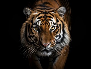 Obraz premium Bengal Tiger Profile Portrait: Panthera tigris tigris Isolated on Gray-Black Background