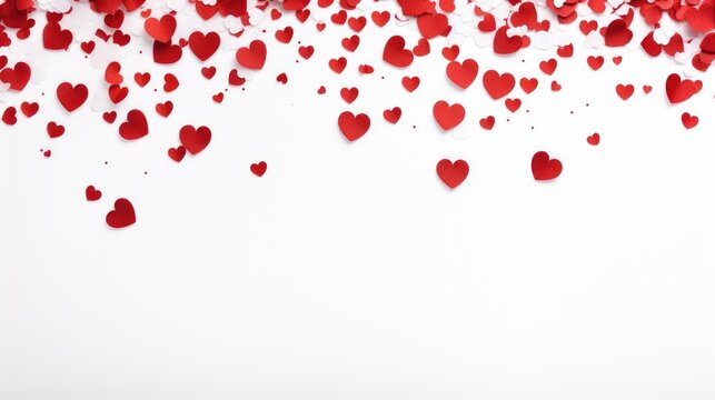 Red hearts on white background confetti, valentines day, hearts background
