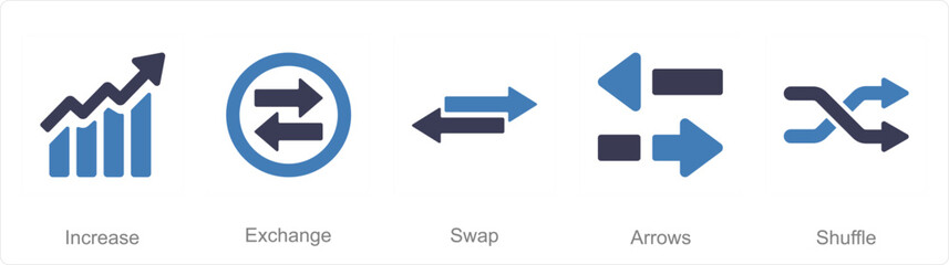A set of 5 arrows icons as increase, exchange, swap - obrazy, fototapety, plakaty