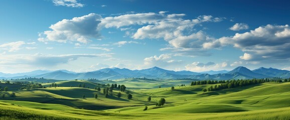 Green Meadows Blue Sky Clouds Background , Background Banner HD