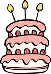 Birthday cake, cute pink sweet doodle hand drawing illustration