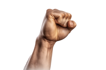 Close up of Raised fist isolated on transparent background. generative ai.