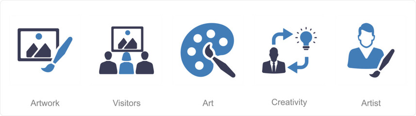 A set of 5 Art icons as artwork, visitors, art