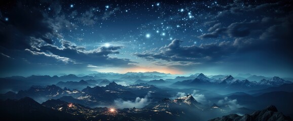 Blue Sky Night Stars Lighting Landscape , Background Banner HD