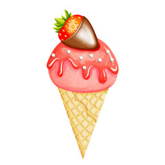 Watercolor Valentine Red ice cream and heart.
