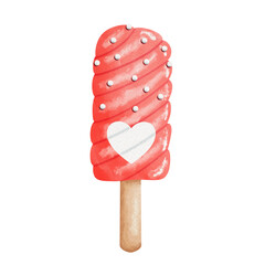 Watercolor Valentine Red ice cream and heart.
