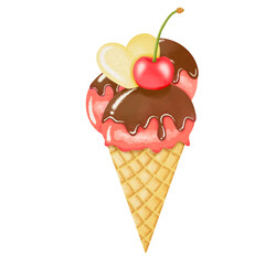 Watercolor Valentine Red ice cream and heart.