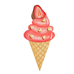 Watercolor Valentine Red ice cream and heart.