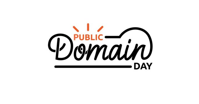 Public Domain Day text animation with alpha channel. Handwritten text calligraphy. Great for observance of when copyrights expire and works enter the public domain through text animation.