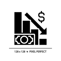 2D pixel perfect glyph style economic crisis icon, solid isolated vector, simple silhouette illustration representing economic crisis.