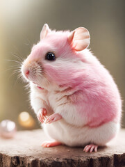 Hamster on a wooden background with christmas balls and bokeh