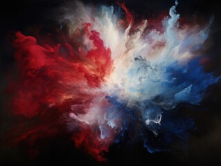 A painting of red, white, and blue smoke. Generative AI.