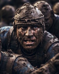 Fototapeta premium A group of men covered in mud. Generative AI.