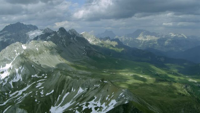 Breathtaking Mountain Scenery of the Austrian Alps in Summer, Helicopter Aerial Flight