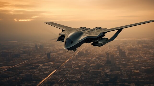 Takeoff of an unmanned combat drone for observation, control of the situation and delivering pinpoint strikes against the enemy. Modern warfare