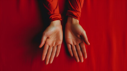 hands of a person in red. Generative AI.