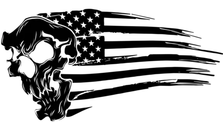 Fotobehang black silhouette of skull emblem with usa flag vector © deanz