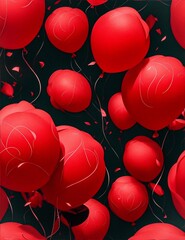 a group of red balloons, captured in an indoor setting