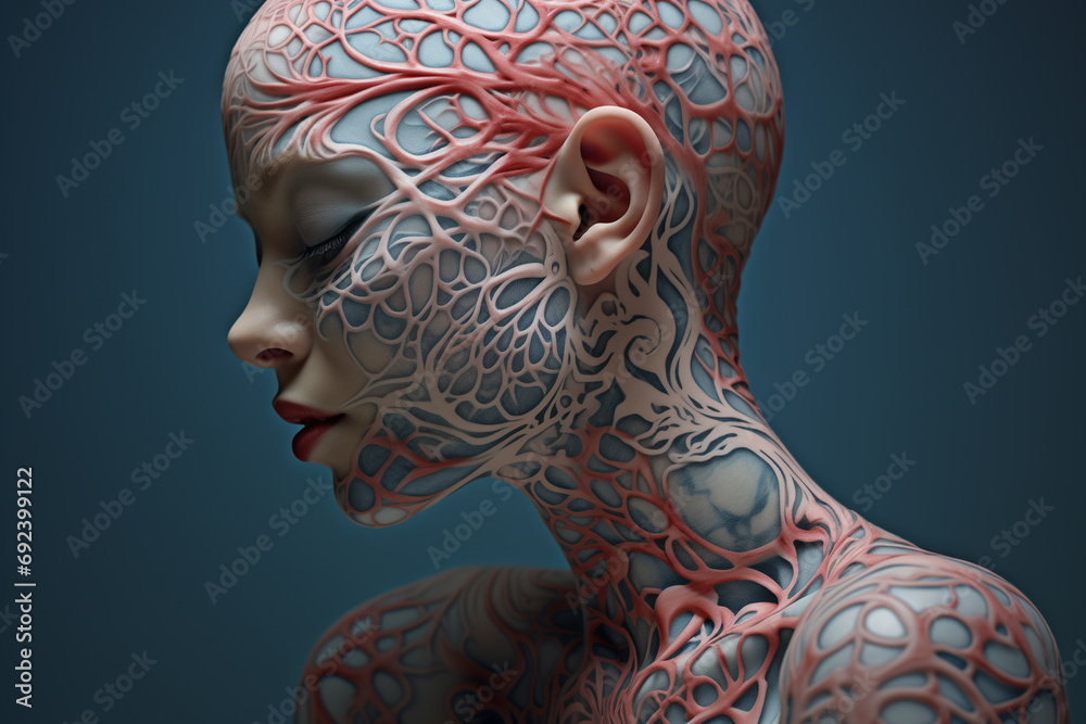 Poster A stylized digital artwork depicting the intricate patterns formed by horripilation on the skin, turning a physiological response into a visually striking composition.