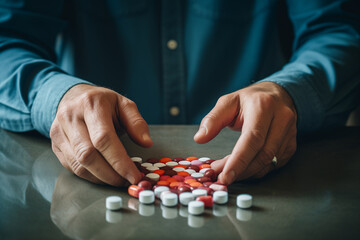 A person taking a thyroid medication, emphasizing the importance of medication adherence in managing thyroid conditions. - obrazy, fototapety, plakaty