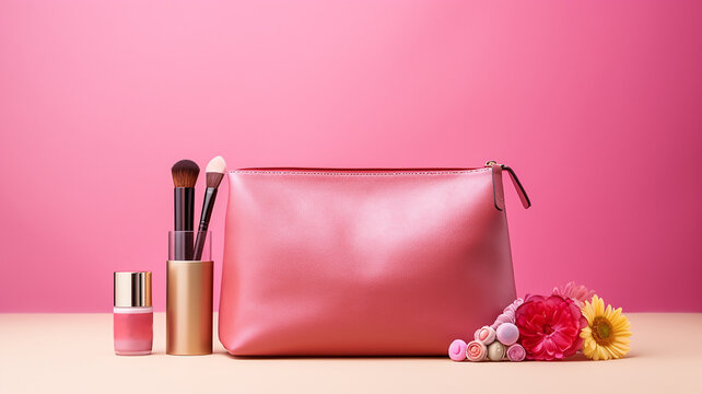 Shiny Cosmetic Bag With Cosmetics