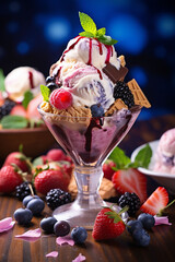 Ice cream with berries and fresh fruits generated.AI