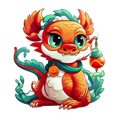 Fototapeta premium cute Chinese dragon Christmas and Lunar New Year theme, white isolated background PNG, cartoon style, animal designations