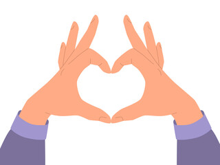 Hands gesture in the shape of a heart. Modern flat Illustration on transparent background