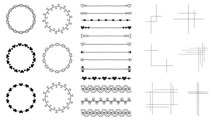  Linear Wreath Hearts Design, Horizontal Line with Hearts , Geometric elements Illustration