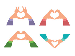 Collection of hands gesture in the shape of a heart. Modern flat vector illustration isolated on white background