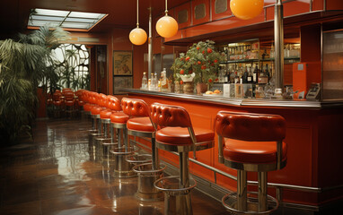 wnętrze eleganckiej restauracji z barem w stylu retro.