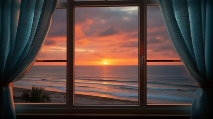 beautiful sea sight at sunset view from house window generated by AI tool