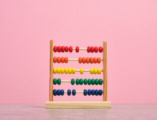 Wooden bright colored children's abacus. Child development and economic education.