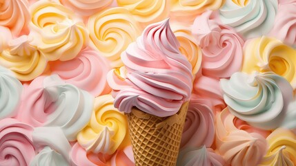 swirl soft ice cream illustration cone sprinkles, toppings frozen, delicious sweet swirl soft ice cream - obrazy, fototapety, plakaty