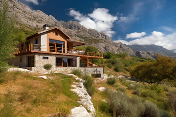 Fototapeta na wymiar stunning ecological villa in the middle of the mountains
