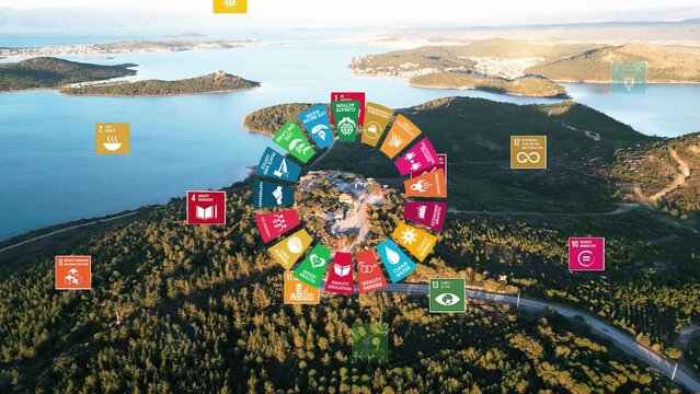 17 Global Goals Concept Earth Plexus Design Motion Graphic Animation. High quality 4k footage