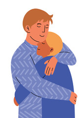Two people hugging, diverse couple or a parent with a child. Hand drawn isolated vector illustration