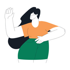 Plump Woman Character Dance Happily at Party Vector Illustration