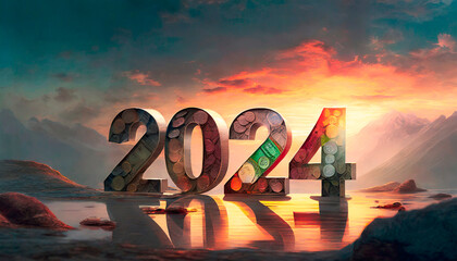 Happy New Year 2014. 3d illustration. Colorful background.
