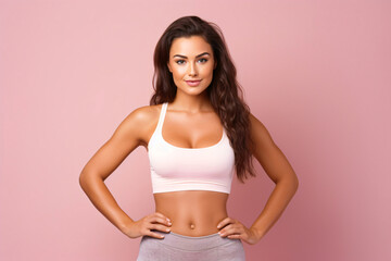 Fototapeta na wymiar fitness woman in front of a pink background