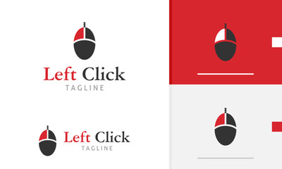 Logo design icon of geometric computer mouse tech tool equipment with cable left right click pointer