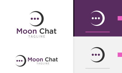 Logo design icon of crescent half moon in the sky with chat bubble message communication community