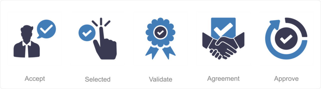 A set of 5 Checkmark icons as accept, selected, validate