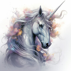 white horse unicorn in the snow