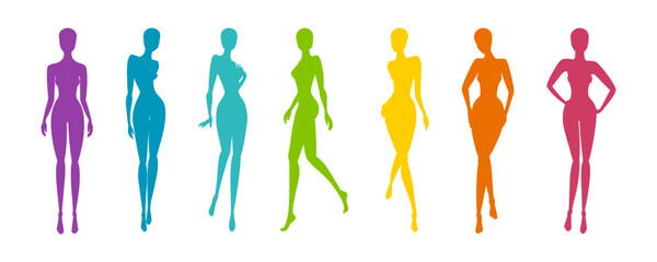 Woman body silhouettes for fashion collection. Female mannequin for fashion designs. Vector illustration isolated in white background - obrazy, fototapety, plakaty