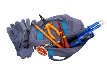 outils pour électricien avec sac sur fond transparent, PNG