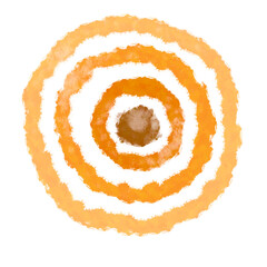 Circle painted watercolor swirl isolated on white background, Apricot, Orange, Brown color, Hand drawn, Round strokes of  paint brush, Abstract, Gradient shape, Watercolor illustration