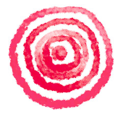 Circle painted watercolor swirl isolated on white background, Pink, Red color, Hand drawn, Round strokes of  paint brush, Abstract, Gradient shape, Watercolor illustration