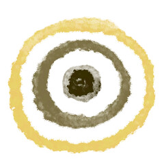 Circle painted watercolor swirl isolated on white background, Yellow, Brown color, Hand drawn, Round strokes of  paint brush, Liquid grunge texture, Abstract, Gradient shape, Watercolor illustration